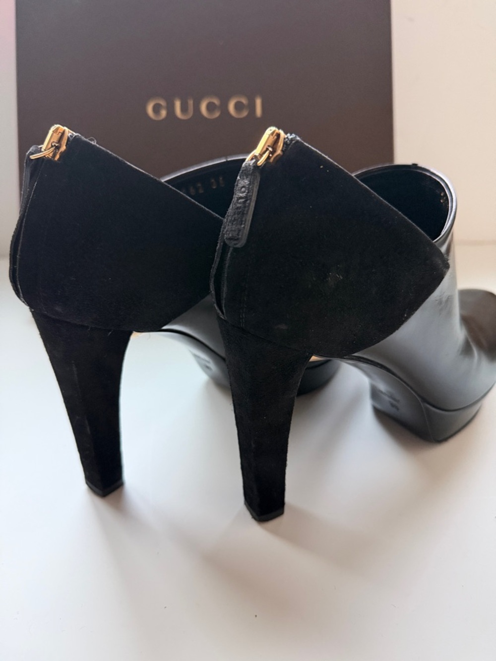 Gucci Black Leather Platform High-Heel Ankle Pumps - Picture 2 of 8